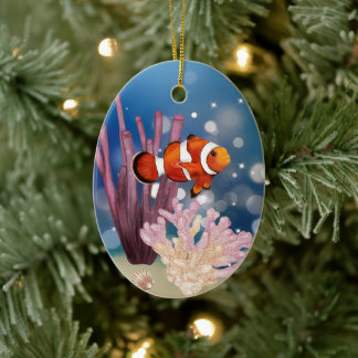 Personlig Clown Fish Coral Reef Ocean God Jul Julgransprydnad Keramik