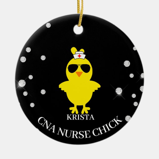 Personlig CNA Nurse Sunshade Glitter Chick Julgransprydnad Keramik (Framsidan)