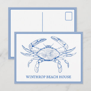 Personlig Coastal Blue and White Crab Vykort