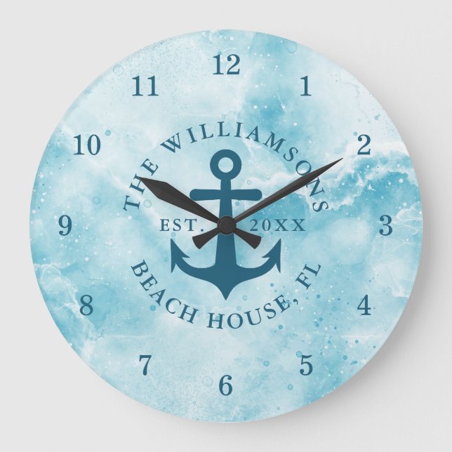 Personlig Coastal Teal Blue Aqua Beach House Stor Klocka (Framsida)