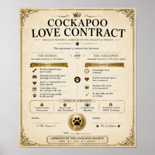 Personlig Cockapoo Kärlekskontrakt Gåva Poster