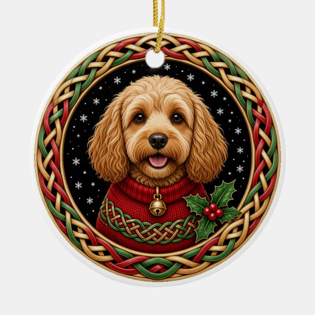 Personlig Cockapoo-keltisk knut jul Julgransprydnad Keramik (Framsidan)