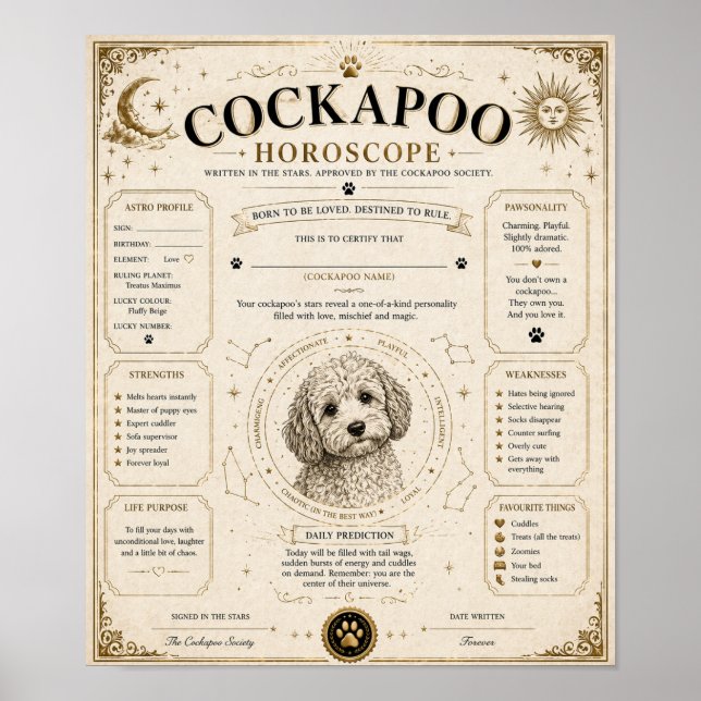 Personlig Cockapoo Stjärntecken Tryck Present (Framsidan)