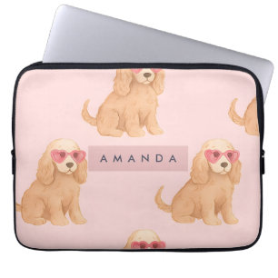 Personlig Cocker Spaniel Hund med Glasögon Laptop Fodral