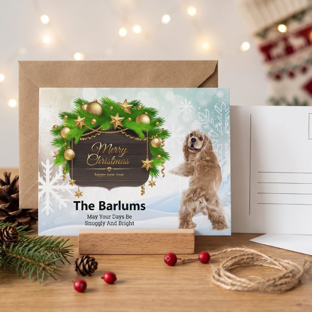 Personlig Cocker Spaniel Rustik Vinter Semester  Helg Vykort (Make their season extra snuggly today.)