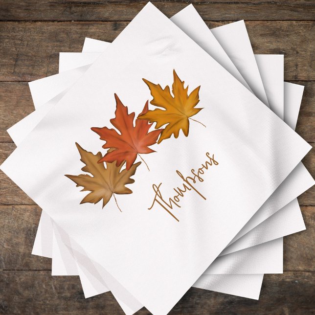 Personlig cocktail med höstvattensmålade blad pappersservett (Fall Leaves Personalized Paper Cocktail Napkin.)