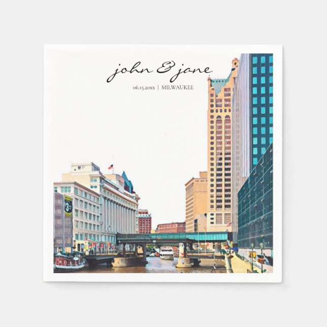 Personlig cocktailservett med Milwaukee-siluett Pappersservett (Framsidan)