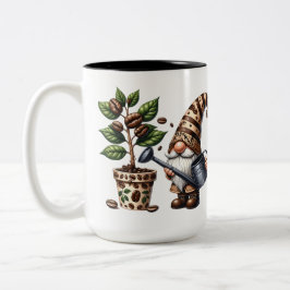 Personlig Coffee Gnome Watering Plant Gift Två-Tonad Mugg