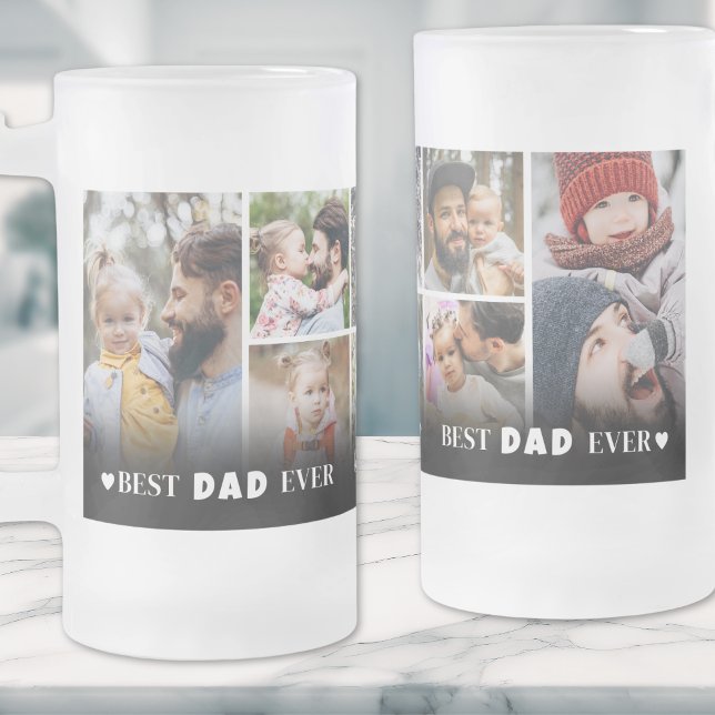 Personlig collage för bästa pappa någonsin Foto Pr Frostat Ölglas (Personalized Best Dad Ever Photo Collage Father Frosted Glass Beer Mug)
