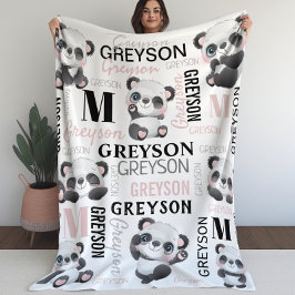 Personlig Collage Namn Panda Fleece Blanket