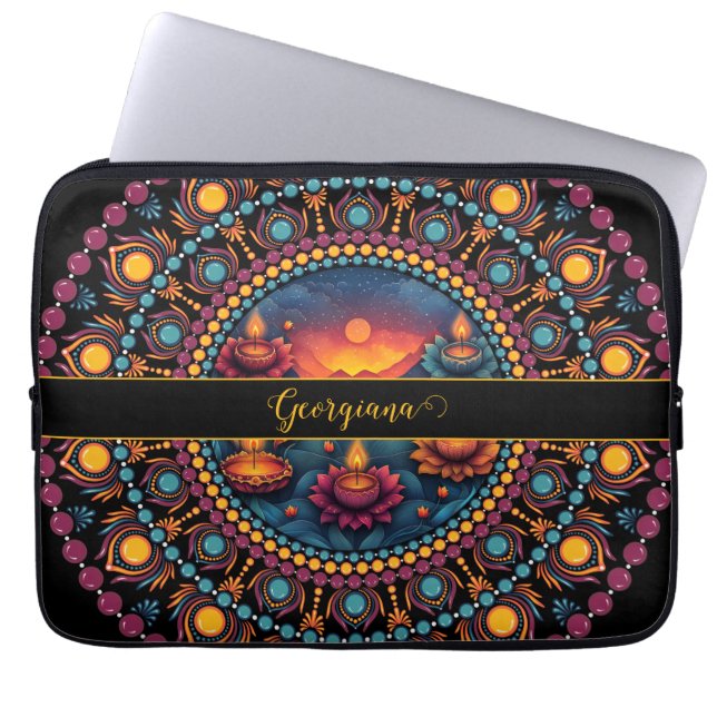 Personlig Colorful Diwali Festival Mandala Laptop Fodral (Framsidan)