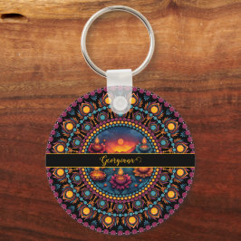 Personlig Colorful Diwali Festival Mandala Nyckelring