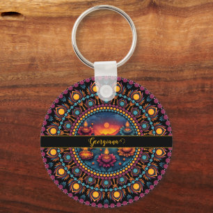 Personlig Colorful Diwali Festival Mandala Nyckelring
