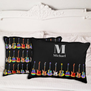 Personlig Colorful Guitars on Black Prydnadskudde