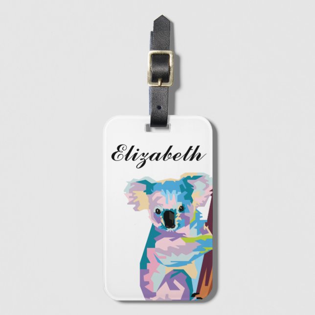 Personlig Colorful Pop Art Koala Bagagebricka (Framsida vertikal)