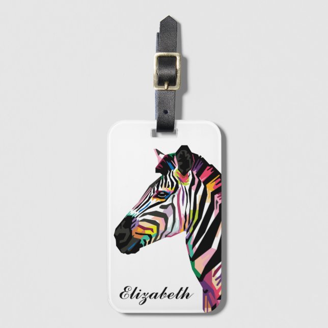 Personlig Colorful Pop Art Zebra Bagagebricka (Framsida vertikal)