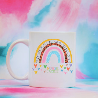 Personlig Colorful Rainbow Hearts Nurse Kaffemugg