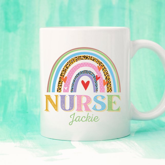 Personlig Colorful Rainbow Nurse Coffee Mugg (Skapare uppladdad)