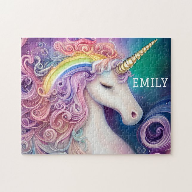 Personlig Colorful Unicorn Pussel (Horisontell)