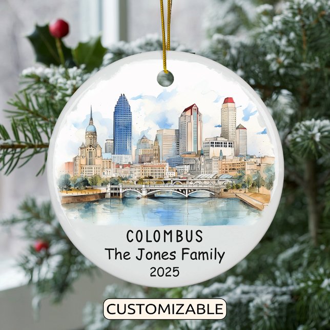 Personlig Columbus Ornament, Ohio Julgransprydnad Keramik (Skapare uppladdad)