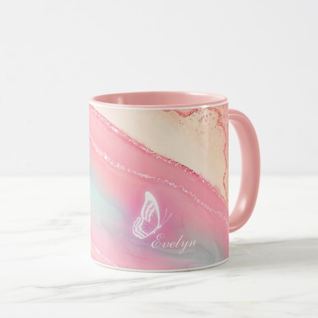 Personlig Combo Rosa Guld Marble Mugg (Framsida höger)