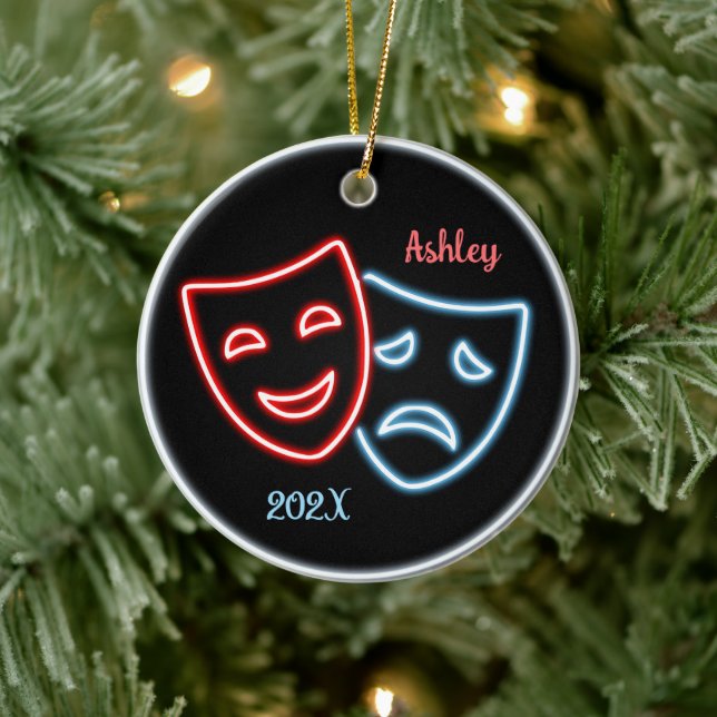 Personlig Comedy och Tragedy Masks Neon Julgransprydnad Keramik (Träd)