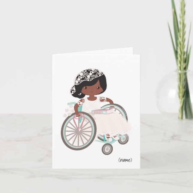 Personlig Communion-Black Girl in Wheelstol Kort (Framsida)