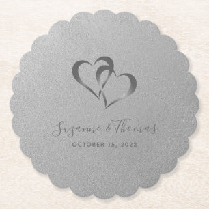 Personlig Connected Hearts Silver Grått Underlägg Papper