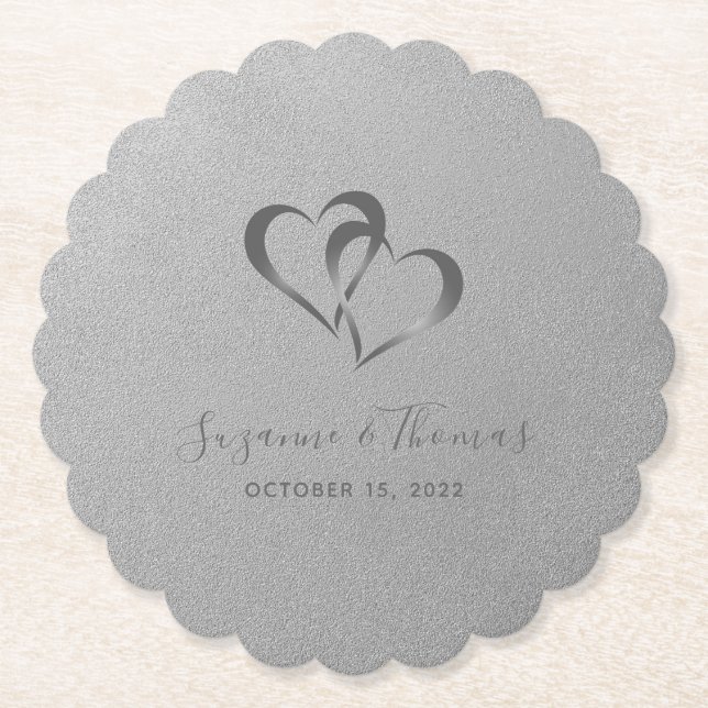 Personlig Connected Hearts Silver Grått Underlägg Papper (Framsida)