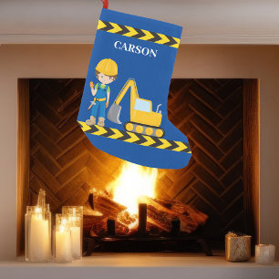 Personlig Construction Fordon Boy Blue Kids Liten Julstrumpa