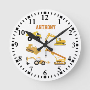 Personlig Construction Lastbilar Kids Round Clock Rund Klocka