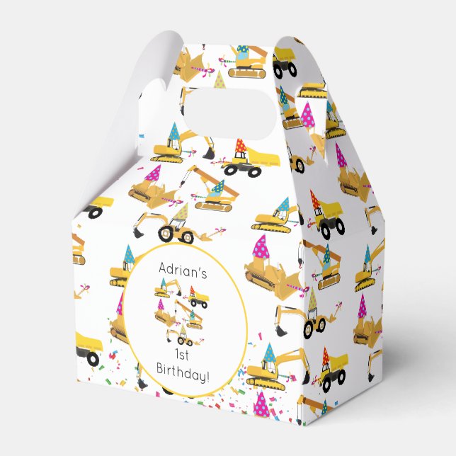 Personlig Construction Lastbilar Party Birthday Presentaskar (Framsidan Sidan)