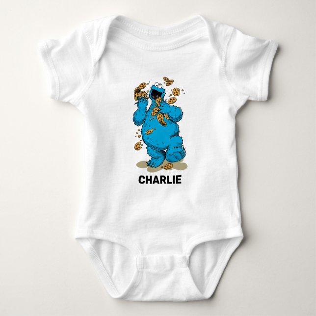 Personlig Cookie Monster Crazy Cookies Baby Bod T Shirt (Framsida)