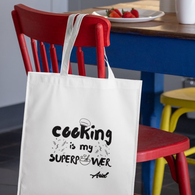 Personlig Cooking är min supermakteskapé Tygkasse (Order now and let them proudly display their culinary superpower wherever they go!)