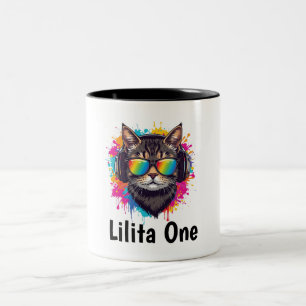 Personlig cool kattmugg med solglasögon Anpassad Två-Tonad Mugg