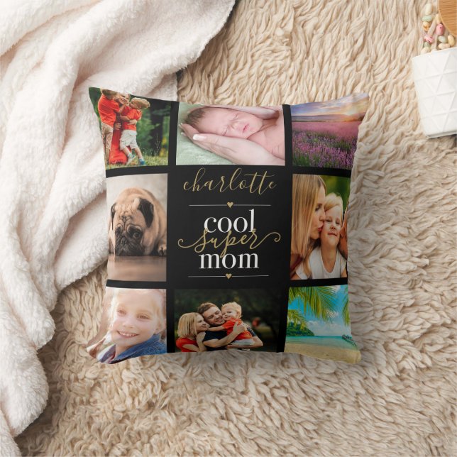 Personlig Cool Super Mamma 8 Foto Collage Kudde (Filt)