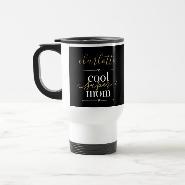 Personlig Cool Super Mamma Svart Och Guld Resemugg (Vänster)