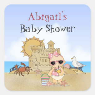 Personlig Coola Beach Flicka Baby Shower Fyrkantigt Klistermärke