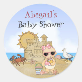 Personlig Coola Beach Flicka Baby Shower Runt Klistermärke