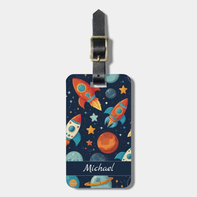 Personlig Coola Rocket Frakt Space och Planets Bagagebricka (Vertikal Framsida)