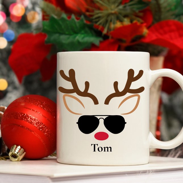 Personlig Coola Sunglass Reindeer jul Mugg (Personalised Cool Sunglass Reindeer Christmas Mug)