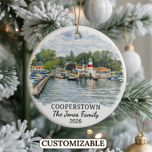 Personlig Cooperstown-utsmyckning, anpassad New Yo Julgransprydnad Keramik