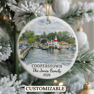 Personlig Cooperstown-utsmyckning, anpassad New Yo Julgransprydnad Keramik