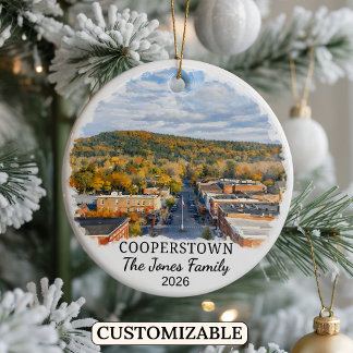 Personlig Cooperstown-utsmyckning, anpassad New Yo Julgransprydnad Keramik