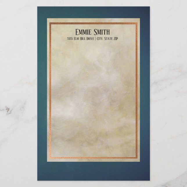 Personlig Copper and Teal No Linjer Stationery Brevpapper (Framsida)