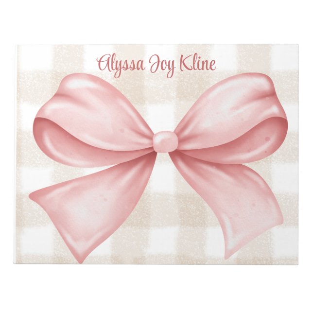 Personlig Coquette bow gingham-bakgrund Anteckningsblock (Framsida)