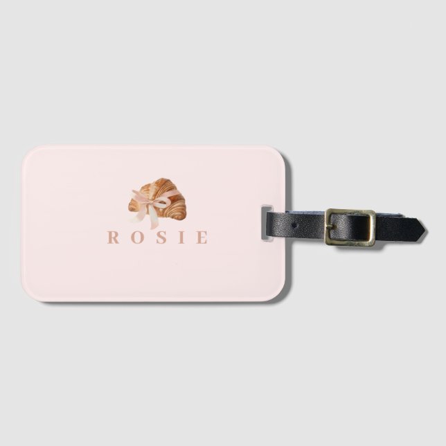 Personlig Coquette Croissant Rosa Ribbon Bagagebricka (Framsida horisontal)