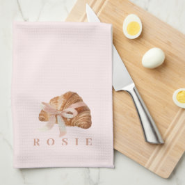 Personlig Coquette Croissant Rosa Ribbon Kökshandduk