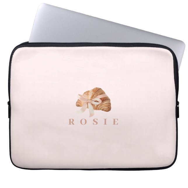 Personlig Coquette Croissant Rosa Ribbon Laptop Fodral (Framsidan)