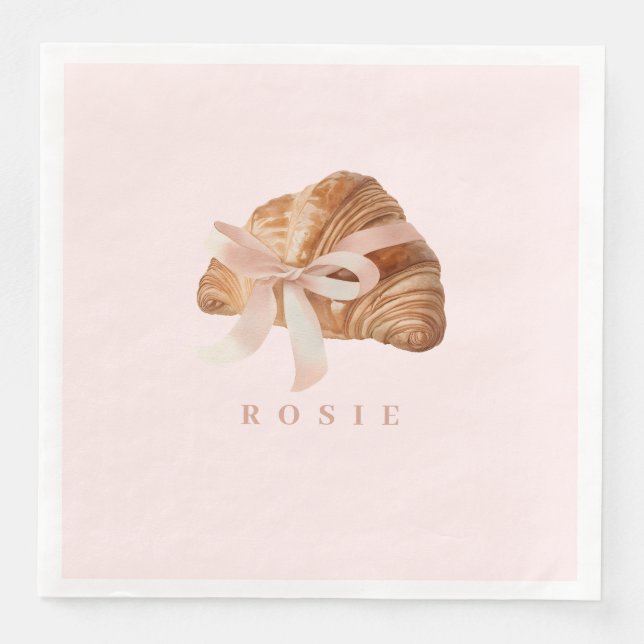 Personlig Coquette Croissant Rosa Ribbon Pappersservett (Framsida)